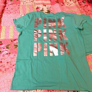 Victoria's Secret PINK Ice Teal set!! XL So pretty! shorts and tee! BNWT